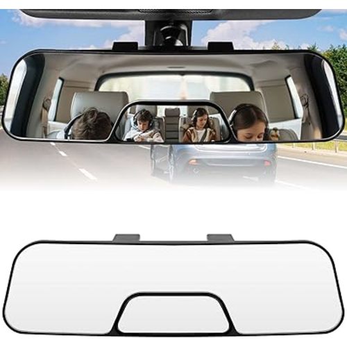JOYTUTUS Rear View Mirror, 12 Inch Panoramic Anti-Glare Rearview with baby Mirror, Interior Clip-on Wide Angle Convex to Reduce Blind Spot, Effectively for More Car SUV Trucks