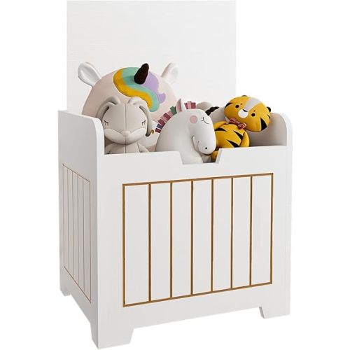 VILAWLENCE Storage Box Small Cube Toy Storage Organizer White，White Wooden Entryway Storage Bin For Home Books Clothes Toy,Small Square Nightstand For Playroom,Bedroom(15.4x11.8x15.3inches)