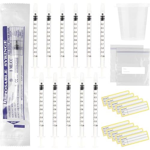 20 Sets 1ml Colostrum Syringes with Caps No Needle Colostrum Collector Kit Include 20pcs 1ml Sterile Syringes, 20 Labels, 2 Storage Bags and 1 Measuring Cup