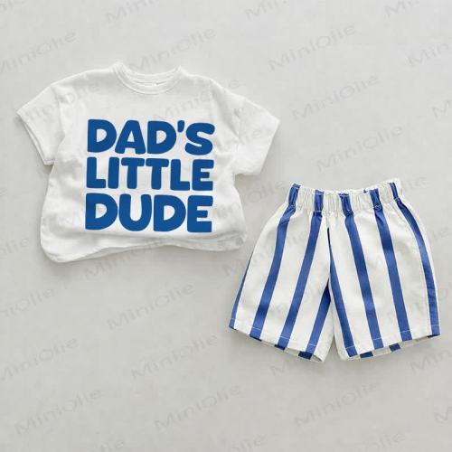 DAD; LITTLE DUDE Baby Blue Vertical Striped 2-piece Shorts Set