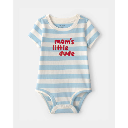 Baby Boy 'Mom's Little Dude' Striped Graphic Bodysuit - Blue/Ivory - Carter's | Carter's