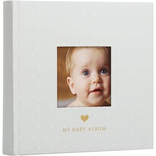 Pearhead Baby Photo Album, Keepsake Book for New and Expecting Parents, Gender-Neutral Baby Accessory, Ideal Gift for Baby Shower, Holds 200 Pictures, Gray and White Polka Dot