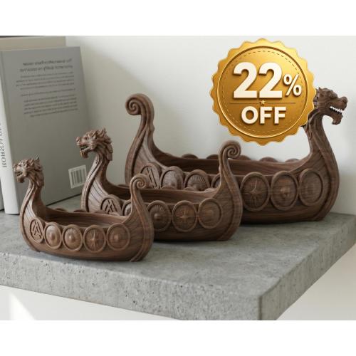 Viking Longship Planter Set | Norse Succulent Pot in Small Medium Large Sizes | Nordic Dragon Boat Decor | Scandinavian Plant Holder