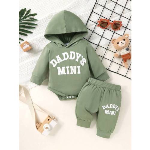 2pcs Set, Casual, Cute, Baby Boy Clothes, Infant Romper, Toddler Autumn/Winter Outfit, Soft & Comfortable, Letter Print Hoodie Top And Solid Letter Print Pants Set, Suitable For Daily, Holiday, Party, Outdoor | SHEIN USA
