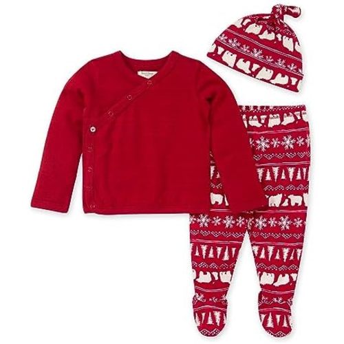 Burt's Bees Baby Unisex Baby Clothing Set, Take Me Home 3-Piece Outfit, Organic Cotton Top, Footed-Pant and Top Knot Hat