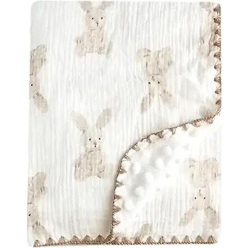 Baby Soft Muslin Thick Blanket Cotton and Dotted Backing Double Layer Receiving Blanket 40"x40" Bunny