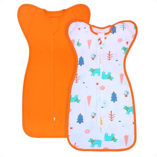 Baby Sleep Swaddles Arms up Swaddle 6-9 Months, Baby Transitional Swaddle Sack with 2-Way Zipper, 2-Pack Arms In/Out 100% Cotton 0.8Tog Transition Sleep Sack for Girl (Large 20-27lbs)