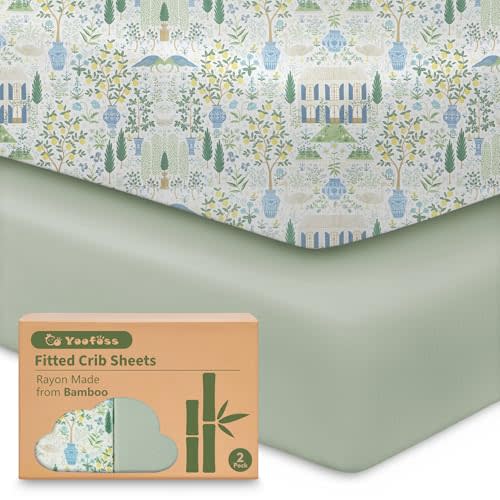 Yoofoss Baby Crib Sheets Viscose Derived from Bamboo, 2 Pack Fitted Crib Sheet for Boys Girls, Soft and Breathable Toddler Bed Sheets for Standard Crib and Toddler Mattress 52x28in