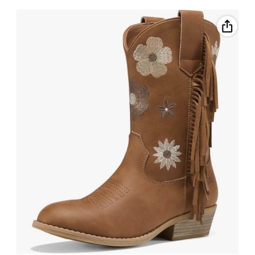 Girls Cowboy Boots Cowgirl Boots with Floral Embroidered Tassel