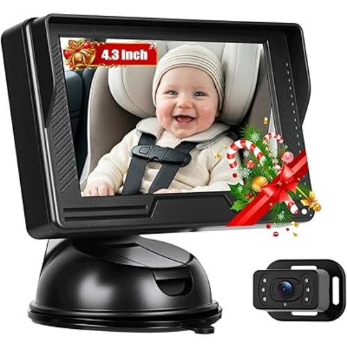 CAMECHO Baby Car Camera HD Monitor 4.3" with IR Night Vision View Angle Safety for Kids & Newborns Easy Setup Car Seat Cameras Play Rear Facing Real-Time Rear Seat Monitoring