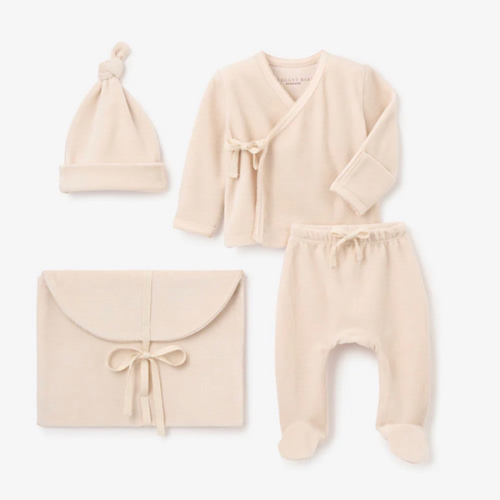 Taupe Velour Layette Set – Elegant Baby