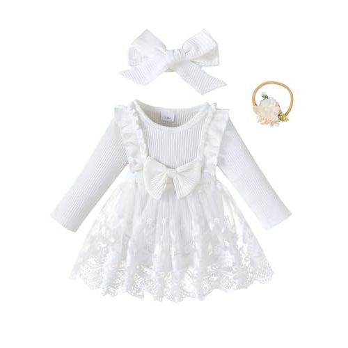 Renotemy Preemie Newborn Baby Girl Lace Romper Infant Fall Winter Flower Tulle Dress Party Gifts Newborn Photography Outfits