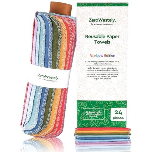 Reusable Paper Towels - Value Pack of 24 Paperless Paper Towels! - 100% Cotton, Super Soft, Absorbent, Washable and Made To Last
