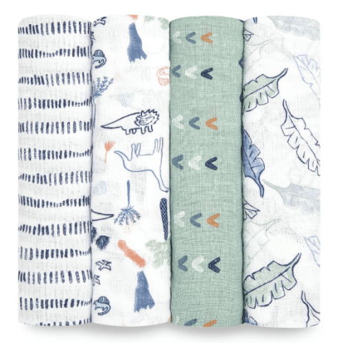 Dinotime Muslin Swaddle 4pk | aden + anais