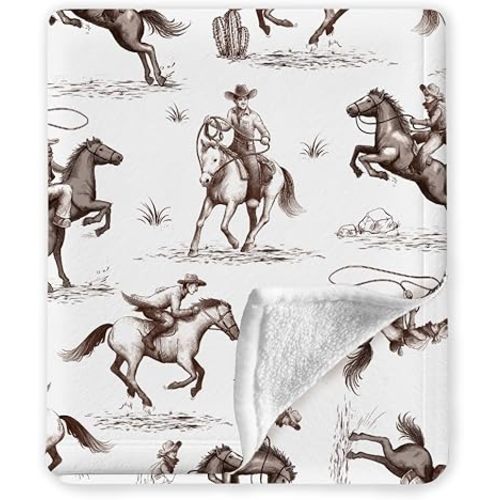 Western Blanket, Western Decor for Nursery Room, Baby Blankets for Boys Girls, Cowboy Baby Blankets, Western Baby Stuff, Soft Warm Lightweight Nursery Bed Blanket for Newborn Toddlers Son Daughter