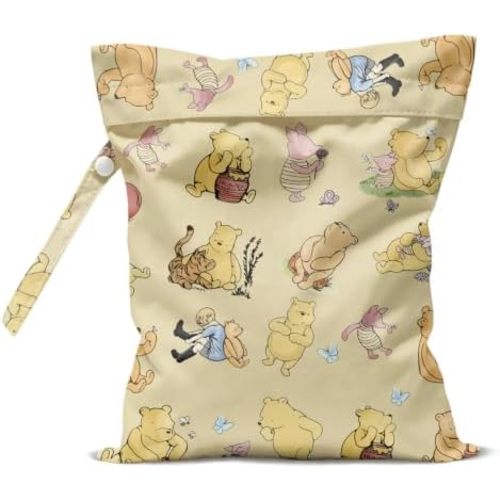LONGXIN Classic Winnie Wet Bag Cute Pooh Bear Wet Dry Bag for Swimsuit, Travel, Beach, Pool, Cloth Diapers, Pump Parts, Gym Clothes, Zipper Waterproof Reusable Wetdry Packing Pouch