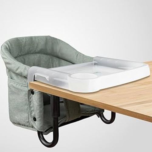 Hook On Chair with Removable Dining Tray,Portable Hook-On Chairs with Storage Bag,for Home and Travel(Sage Green)