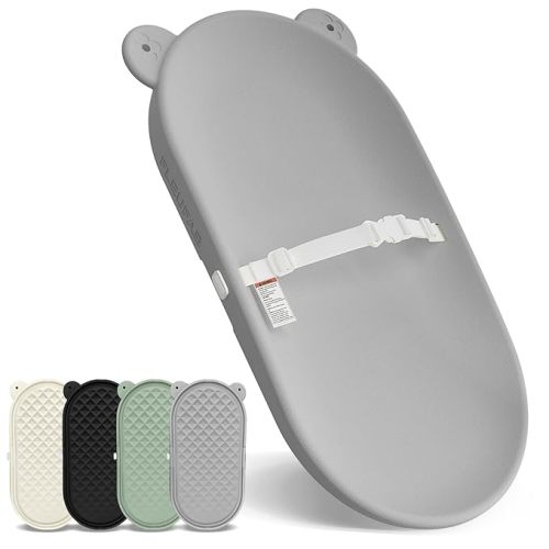 Waterproof Baby Changing Pad, Lightweight and Portable Changing Table with Strap for Changing Diaper, Dresser, Changing Table, Bed, Wipeable Changing Pad, Grey