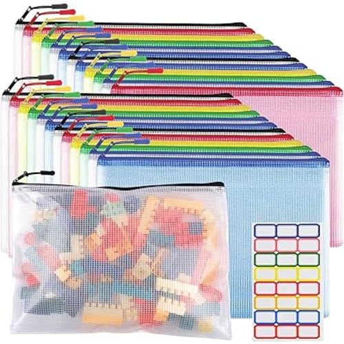 24pcs Mesh Zipper Pouch Bags A4 Zipper Bags for Classroom Organization, Board Game & Puzzle Storage, Toys, Cosmetics, Travel Storage File Bags for Office School Supplies