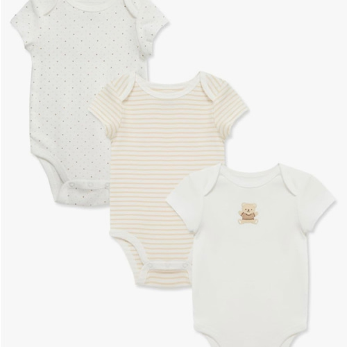 Little Me Clothes for Baby 3-Pack 100% Cotton Scratch Free Tag Bodysuits, Newborn to 9 Months