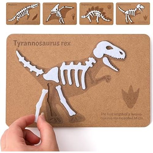 IEATFO Dinosaur Felt Skeleton Puzzle Set - Mosasaur, Pterosaur, Stegosaurus & T-Rex, Dinosaur Fossil Puzzles 4 High Density Fiberboard - Montessori Educational Toy for Kids 3+