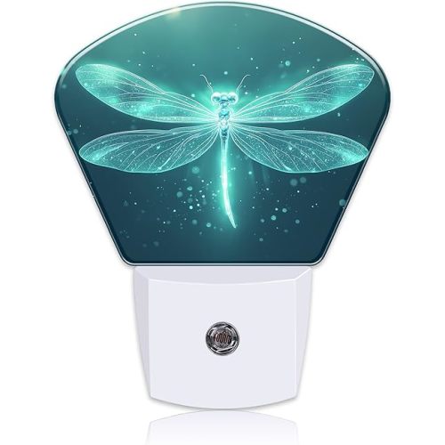 Fantasy Glowing Dragonfly Plug in Night Lights, Magic Dragonfly Nightlight Plug Into Wall Dusk to Dawn Sensor for Kid Girls Boys Women Men Room, Hallway, Kitchen, Bathroom, Stairs Decor