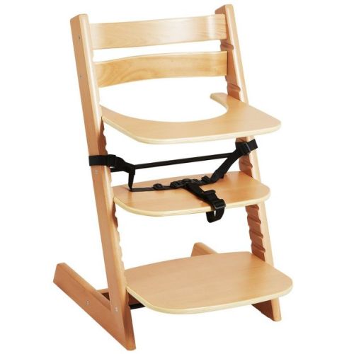 Adjustable Wooden High Chair for Babies & Toddlers, Convertible Feeding Chair with Tray & Footrest