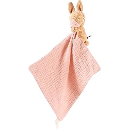 Hand-Knit Crochet Animal Security Blanket | Organic Cotton Baby Shaker Rattle Toy & Comforter Lovey | Soft Sensory Stroller Toy for Newborns Infants 0-6-12 Months (Baby Pony Design)