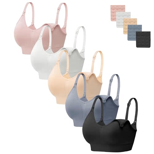 HBselect Women Maternity Bras 5 Pack Nursing Bras for Breastfeeding Seamless Pregnancy Sleep Bralette with Extra Extenders