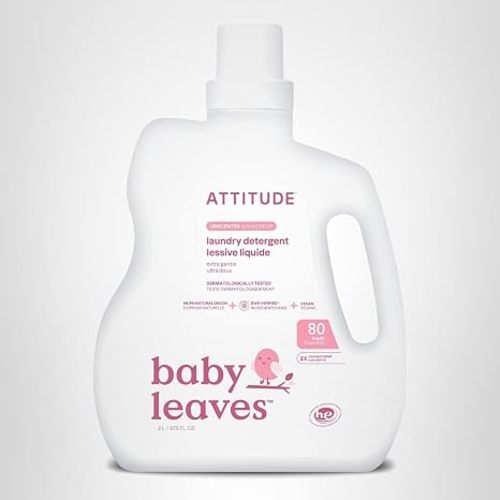 ATTITUDE Baby Laundry Detergent Liquid, EWG Verified, Safe for Baby Clothes, Infant and Newborn, Vegan and Naturally Derived Washing Soap, HE Compatible, Unscented, 80 Loads, 67.6 Fl Oz