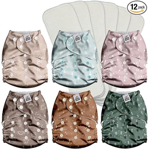 Mama Koala 3.0 Pocket Cloth Diapers for Babies with AWJ Lining, 6 Pack with 6 4-Layer Natural Cloth Diaper Inserts - Reusable and Washable Pocket Diapers(Simply Neutrals)
