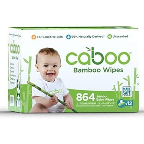 Caboo Tree Free Baby Wipes, Eco Friendly Naturally Derived Baby Wipes for Sensitive Skin, 12 Resealable Peel Tab Travel Packs, 72 Wipes Per Pack, Bulk Total of 864 Wipes