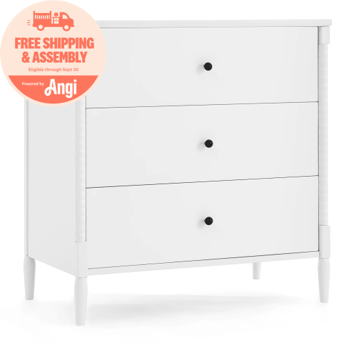 Delta Children Lily 3 Drawer Dresser with Interlocking Drawers, Bianca White