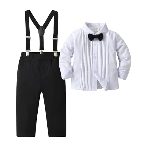 Boarnseorl Baby Boys Pants Sets, Infant Long Sleeve Shirt + Pants + Bow Tie + Suspenders,Toddler Gentleman Outfits