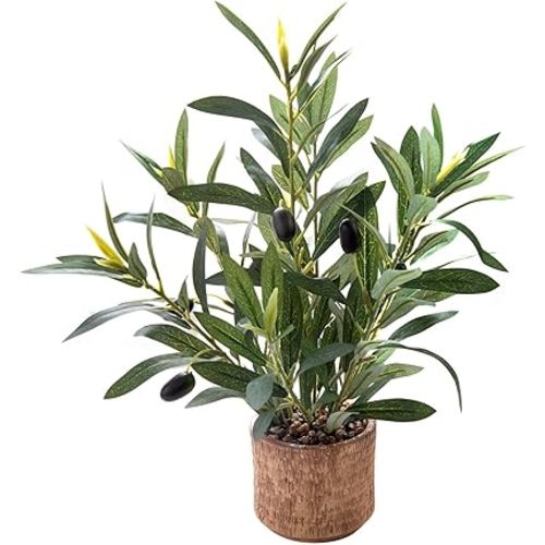 Indoor Fake Olive Plant 12 inch Faux Silk Leaves with Black Rustic Planter Medium Size Perfect Artificial Olive Fruits with Realistic Trunk and Lifelike Stems for Home and Office Decor
