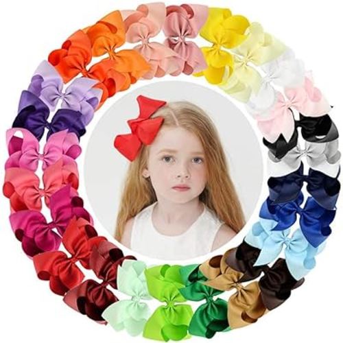 25PCS Big 6 Inch Hair Bows for Girls Grosgrain Ribbon Toddler Hair Accessories with Alligator Clips for Toddlers Baby Girls Kids Teens