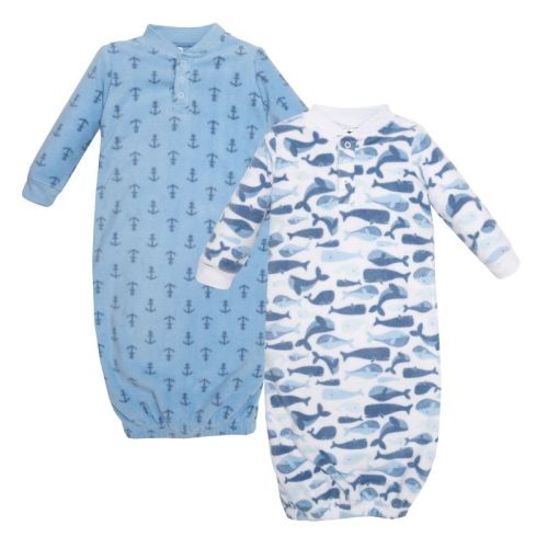 Hudson Baby Infant Boys Fleece Gowns, Cute Whales, 0-6 Months