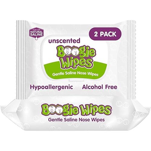 Boogie Wipes Natural Saline Nose Wipes for Kids and Babies, Unscented, 90-Count