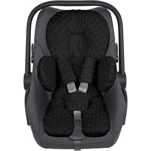 Infant Car Seat Insert for Newborn Boys Girls, Extra Thick & Soft Minky Preemie Car Seat Head Body Support Cushion with Strap Pads, Perfect for Stroller, Baby Swing, Bouncer, 2-in-1 Reversible, Black