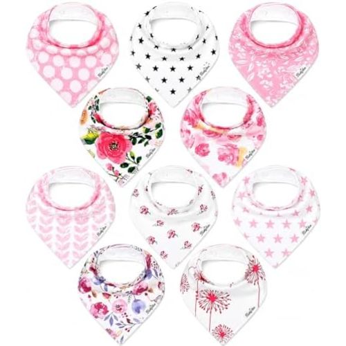 KiddyStar Organic Cotton Baby Drool Bibs | Soft, Adjustable, Absorbent, Unisex Teething Bandana Bibs for Babies