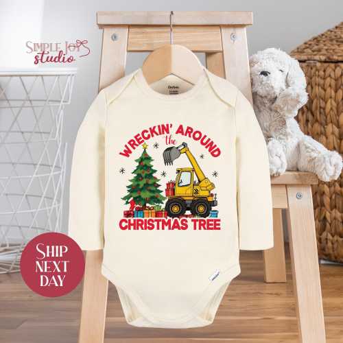Funny Christmas Baby Onesies® Brand: Wreckin Around The Tree Bodysuit, Cute Holiday Infant Outfit, Fun Baby Shower Gift(SK-CHR101)