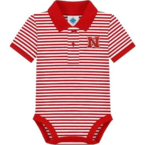 Creative Knitwear College Baby Striped Polo Bodysuit - Team Logo, Multiple Colors, for Boys & Girls (0-12 Months)