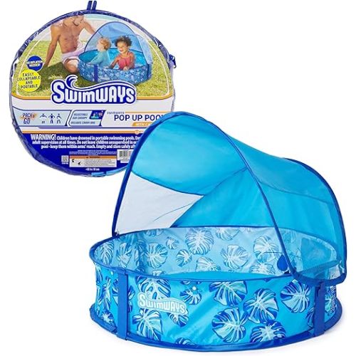 Swimways Elite Piscine hors-sol pop-up pour bébé avec auvent et étui de transport, pour enfants de 9 à 24 mois, mesure 81,3 cm, bleu