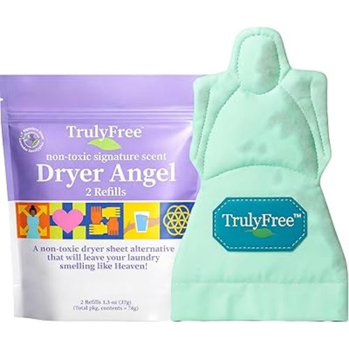 Truly Free Dryer Angel - Natural Dryer Sheet Alt, Non-Toxic Reusable Fabric Softener Booster Sheets, Safe for Babies and Sensitive Skin, Laundry Room Essentials - Signature Scent - 1 Packs + 1 Refill