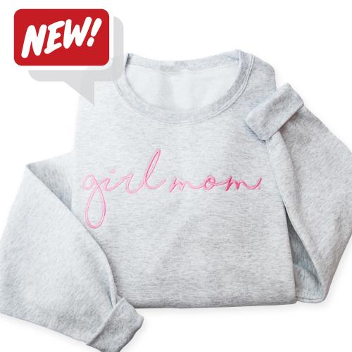 GirlMom® Embroidered Sweatshirt Ash - Unisex Crewneck Pullover for Busy and Comfy Mom Life | Mother's Day Gift, Girl Mom Gift, Mom of Girls