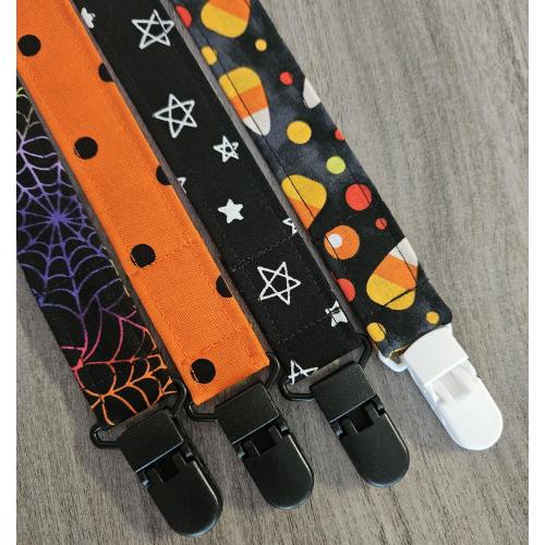 Halloween Pacifier Clip: Spiderwebs, Stars & Candy Corn