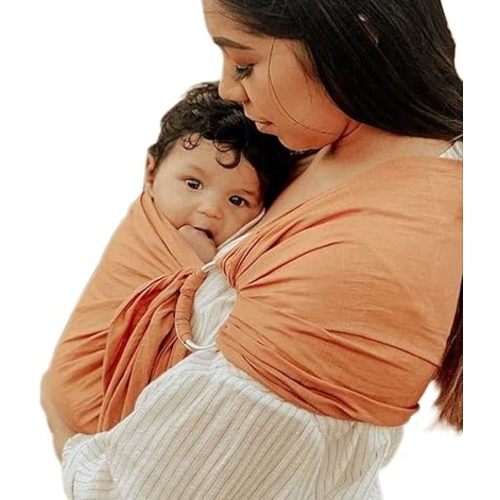 Baby Ring Sling Carrier, Soft Baby Wrap for Newborn to Toddler, Lightweight Breathable Adjustable, Brown