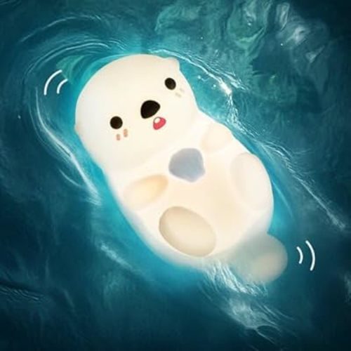 Huggwaii Otter Night Light for Kids – Cute Squishy Kids Night Light, Silicone Dimmable & Rechargeable LED Otter Lamp, 1200mAh Battery, Soft Nursery Nightlight for Toddler Room Decor & Gifts