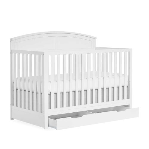 Dream On Me Storybrooke 5-in-1 Convertible Full-Size Crib with Under Drawer, Pebble Grey GreenGuard Gold & JPMA, Convert to Toddler, Day & Full-Size Bed (Rails to Buy) 3 Levels, Sustainable Pinewood