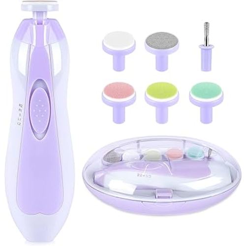Baby Nail Trimmer Electric, 6 in 1 Baby Nail File Clippers Infant Grooming Kit Manicure Set for Toddler or Adults, Purple